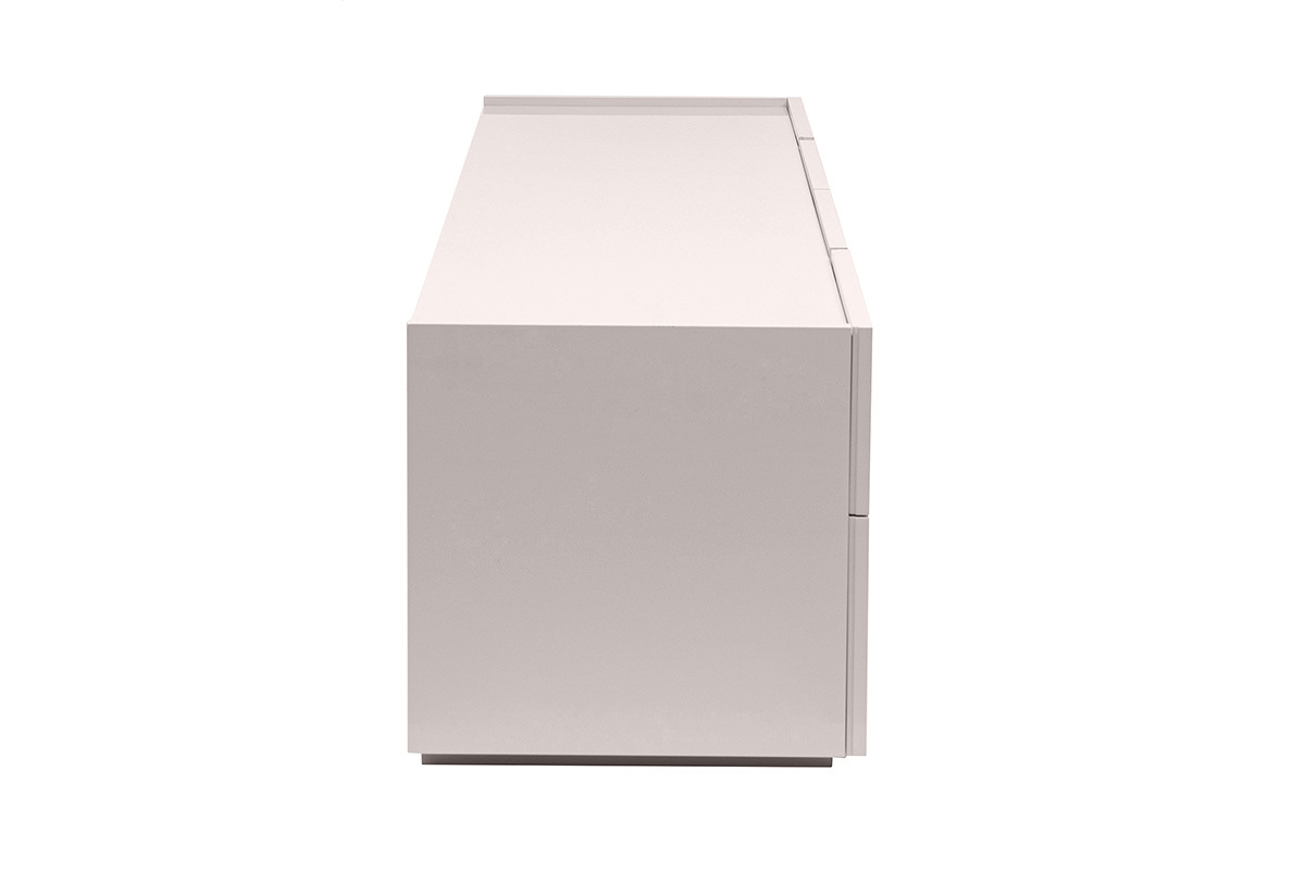 Meuble TV design beige laqu� brillant avec rangements L200 cm ISAURE