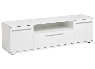 Meuble TV design blanc laqu&eacute; avec rangements PACO