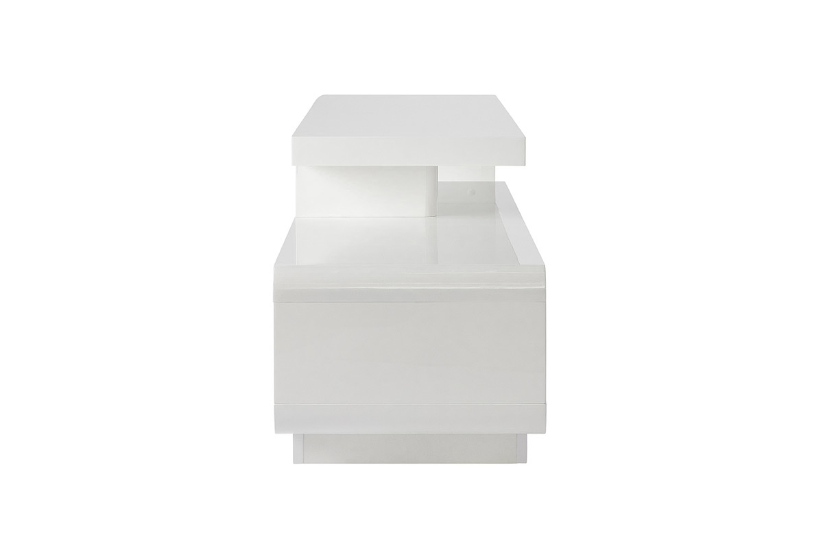 Meuble TV design blanc laqu avec tiroirs gris L170 cm ETANA