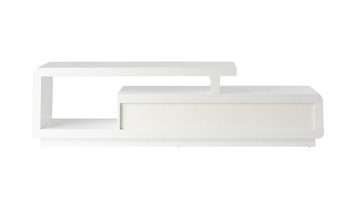 Meuble TV design blanc laqu avec tiroirs gris L170 cm ETANA