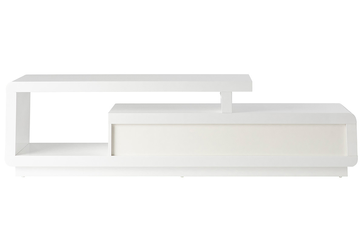 Meuble TV design blanc laqu avec tiroirs gris L170 cm ETANA