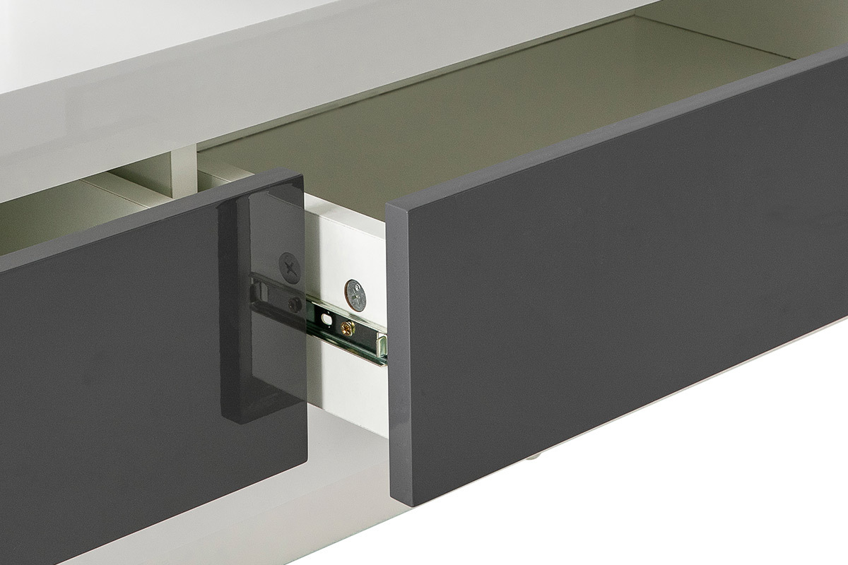 Meuble TV design blanc laqu avec tiroirs gris L170 cm ETANA