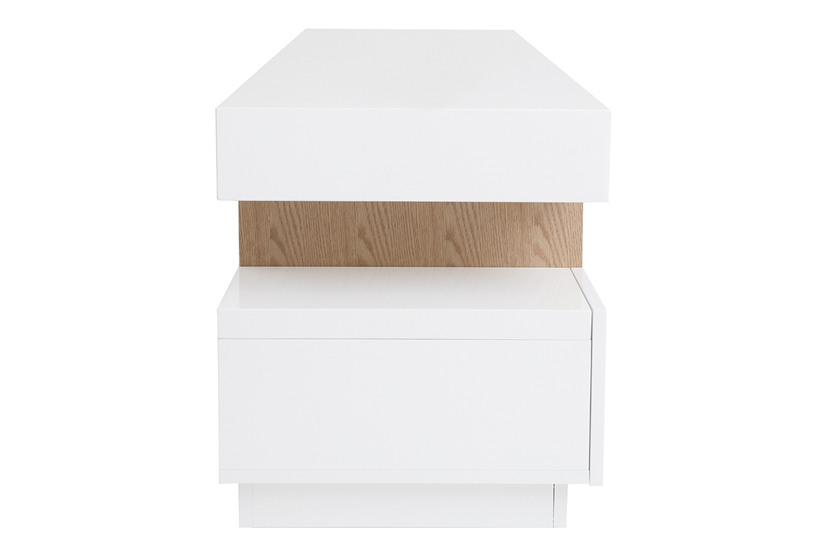 Meuble TV design blanc laqu� brillant et bois L200 cm LIVO