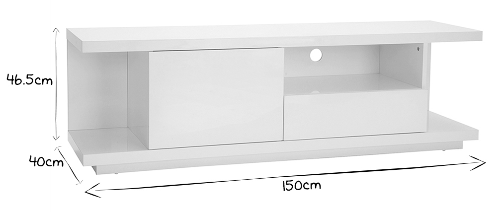 Meuble TV design blanc laqu� brillant L150 cm KARY