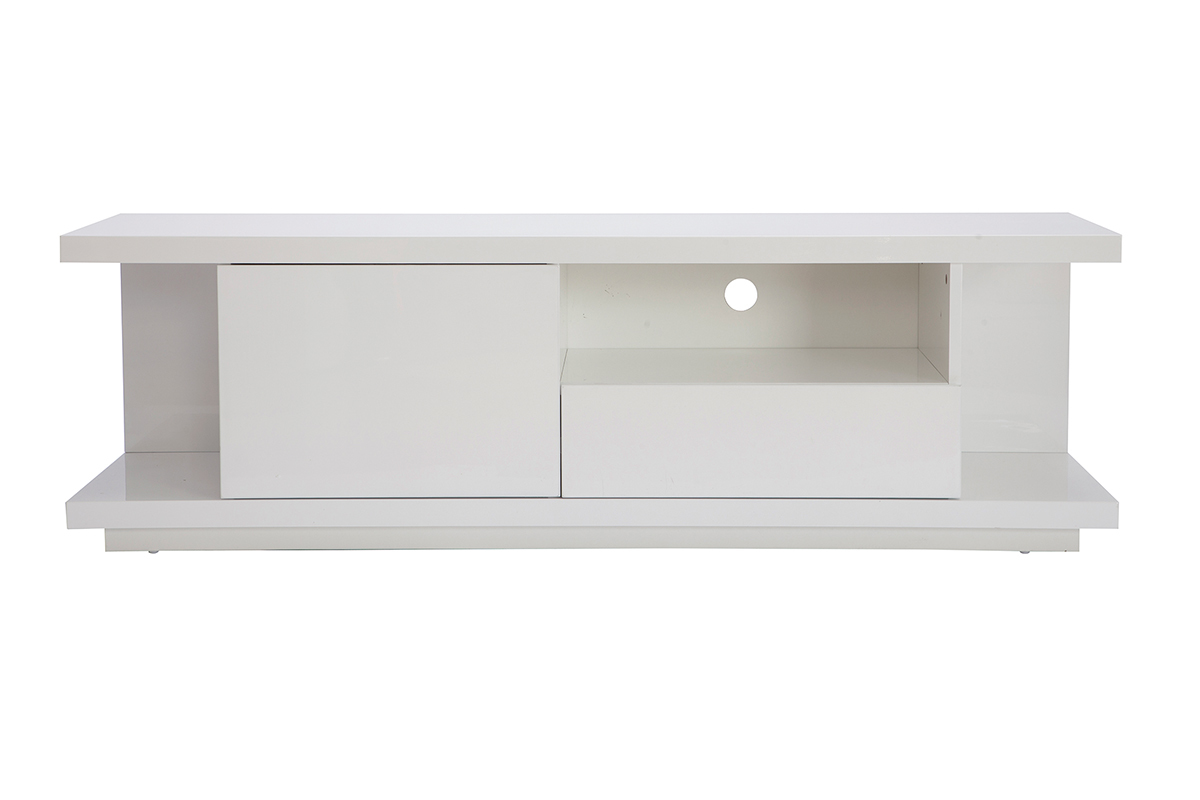 Meuble TV design blanc laqu brillant L150 cm KARY