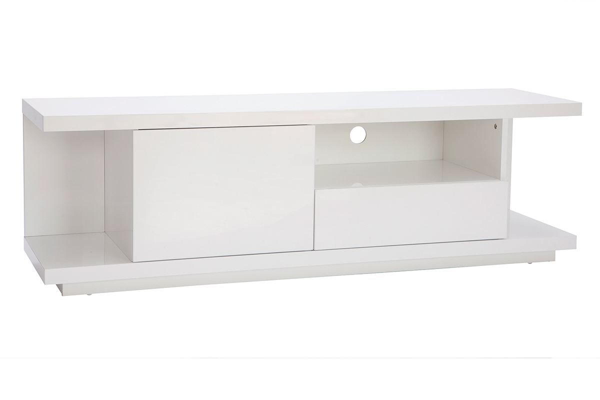Meuble TV design blanc laqu brillant L150 cm KARY