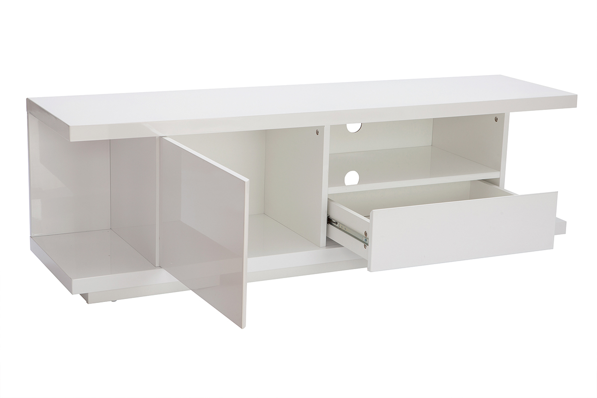 Meuble TV design blanc laqu brillant L150 cm KARY