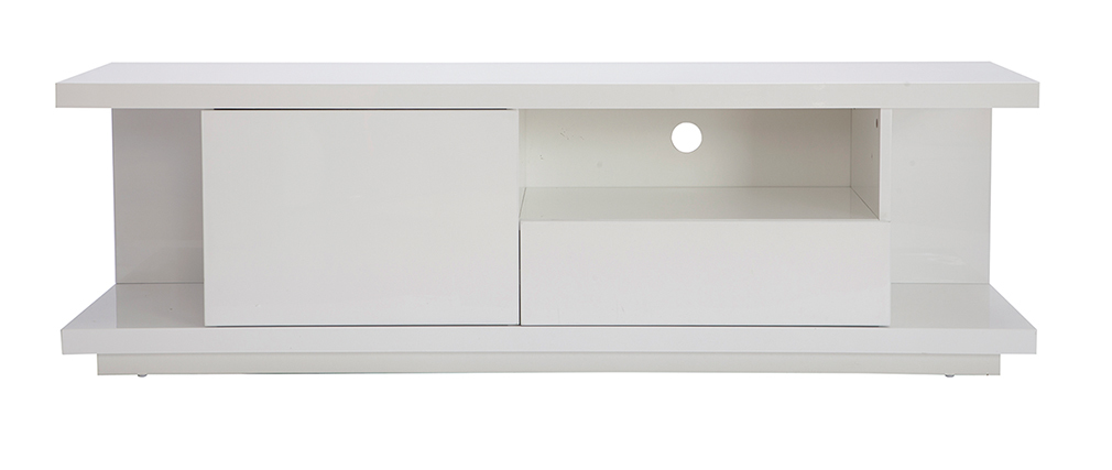 Meuble TV design blanc laqu� brillant L150 cm KARY