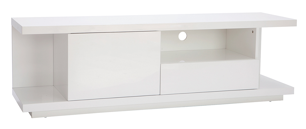 Meuble TV design blanc laqu� brillant L150 cm KARY