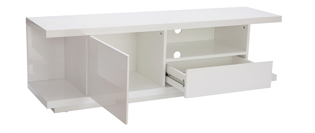 Meuble TV design blanc laqu� brillant L150 cm KARY