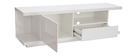Meuble TV design blanc laqu&eacute; brillant L150 cm KARY