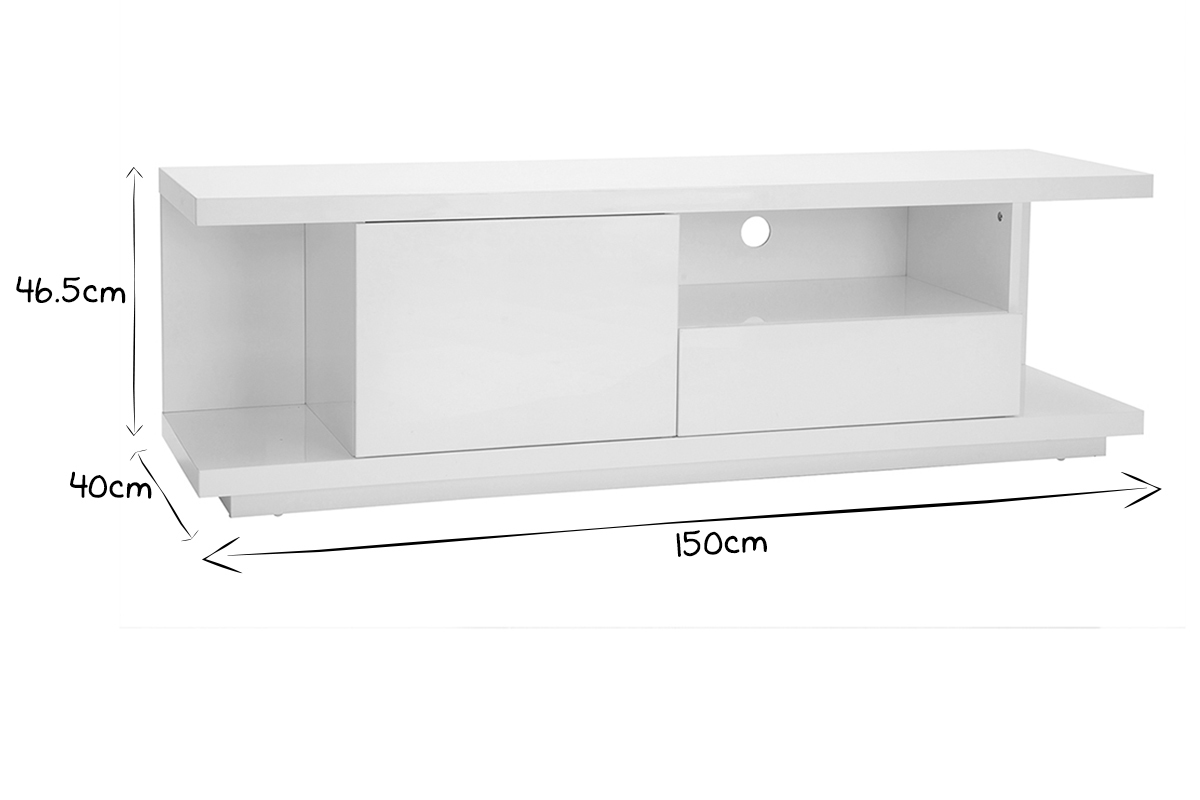 Meuble TV design blanc laqu brillant L150 cm KARY