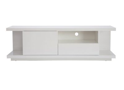 Meuble TV design blanc laqu&eacute; brillant L150 cm KARY