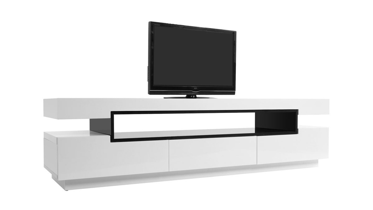 Meuble TV design blanc laqu brillant L200 cm LIVO