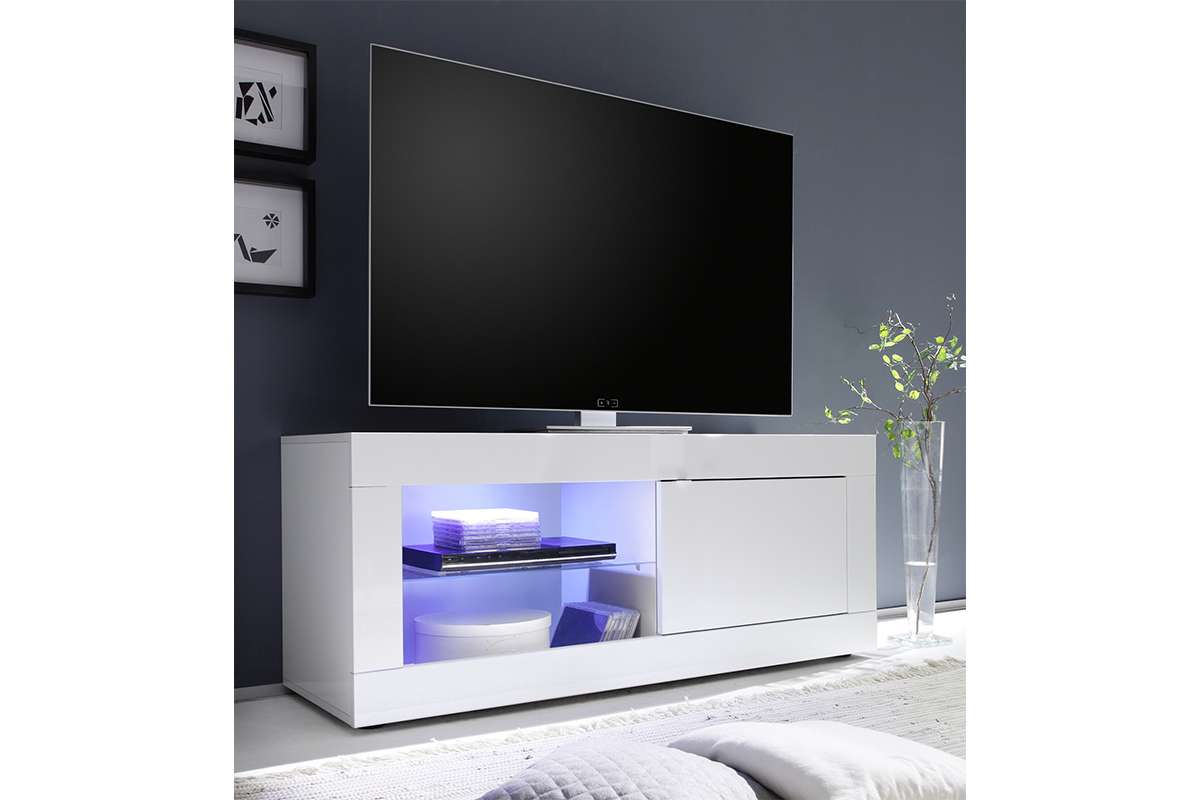 Meuble TV design blanc laqu L140 cm LATTE