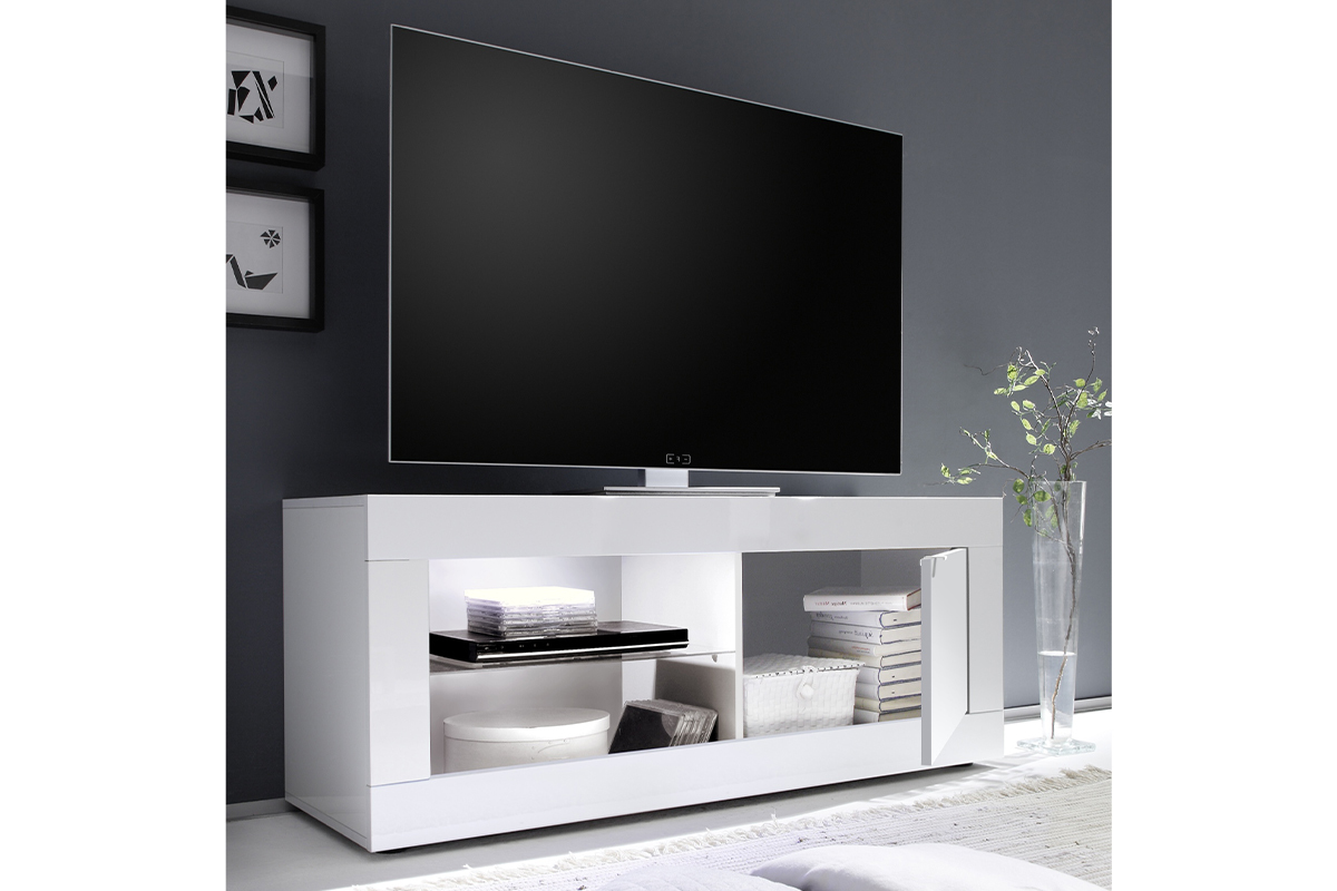 Meuble TV design blanc laqu L140 cm LATTE