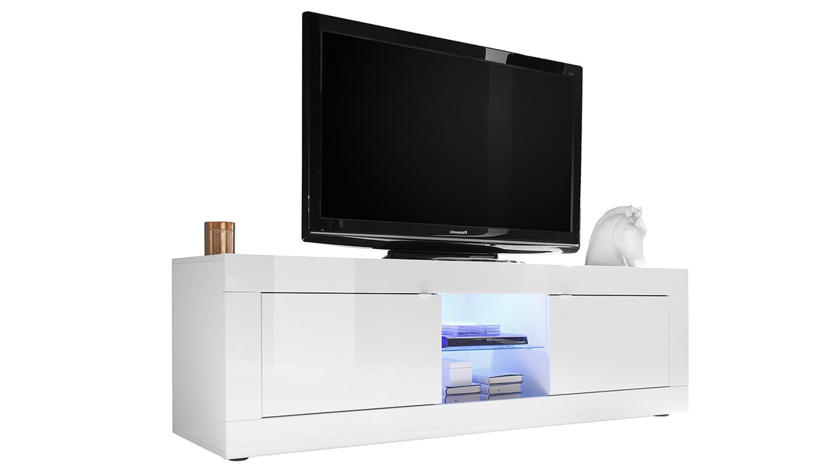Meuble TV design blanc laqué L180 cm LATTE