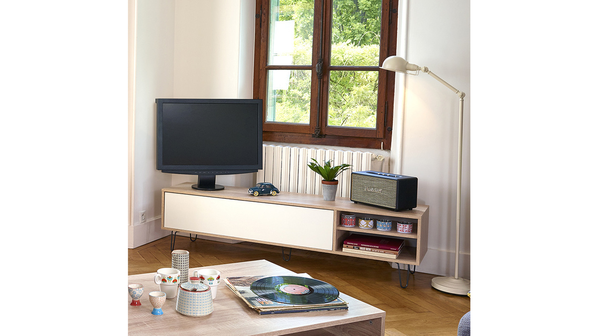 Meuble TV design bois et blanc LUMY