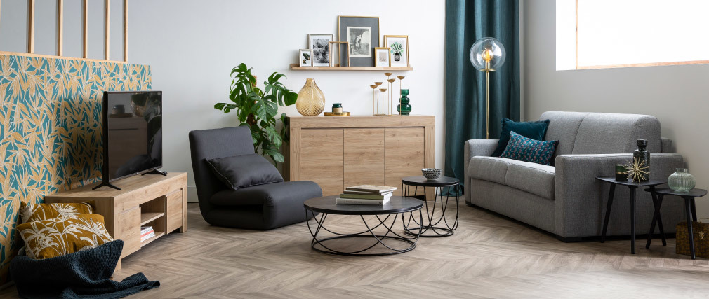 Meuble TV design effet ch�ne L138 cm TINO