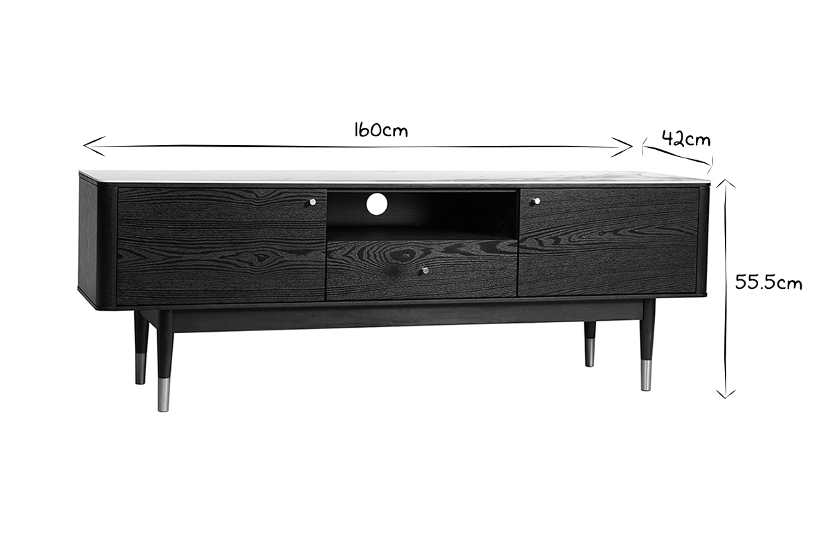 Meuble TV design effet marbre et pieds dors L160 cm ALLURE