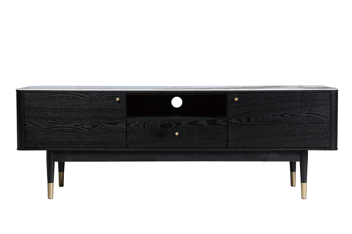 Meuble TV design effet marbre et pieds dors L160 cm ALLURE