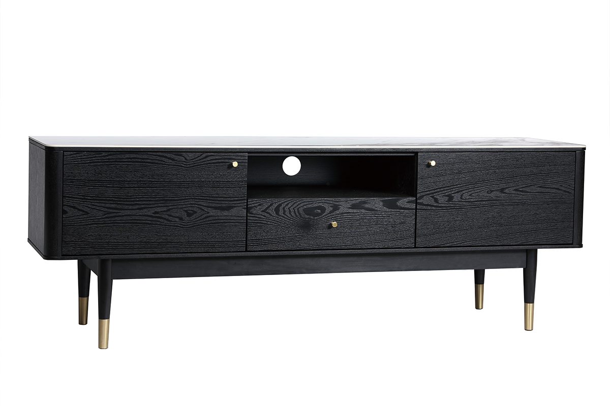 Meuble TV design effet marbre et pieds dors L160 cm ALLURE
