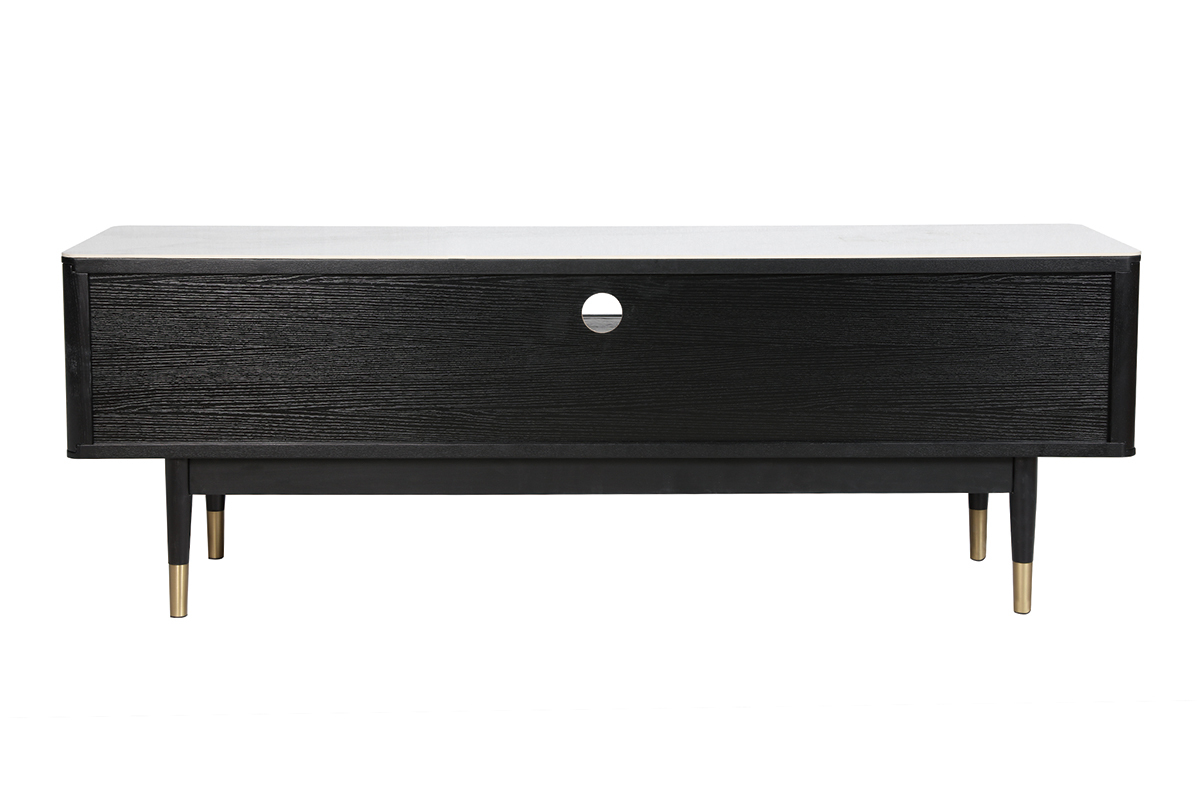 Meuble TV design effet marbre et pieds dors L160 cm ALLURE