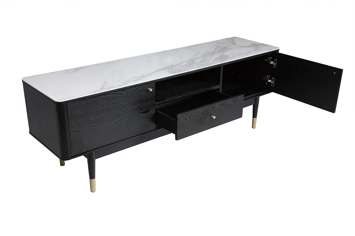 Meuble TV design effet marbre et pieds dors L160 cm ALLURE