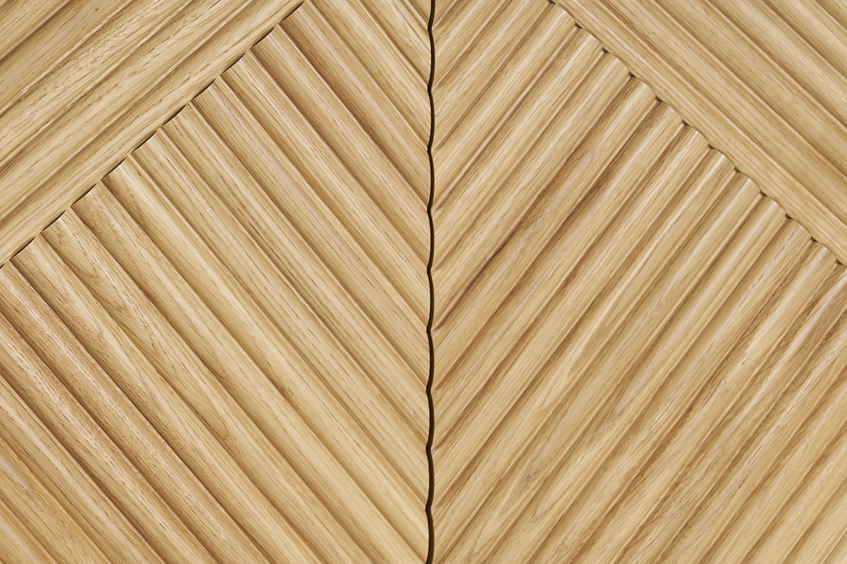 Meuble TV design en bois clair chêne massif gravé et métal noir 4 portes L180 cm ARCHIPEL