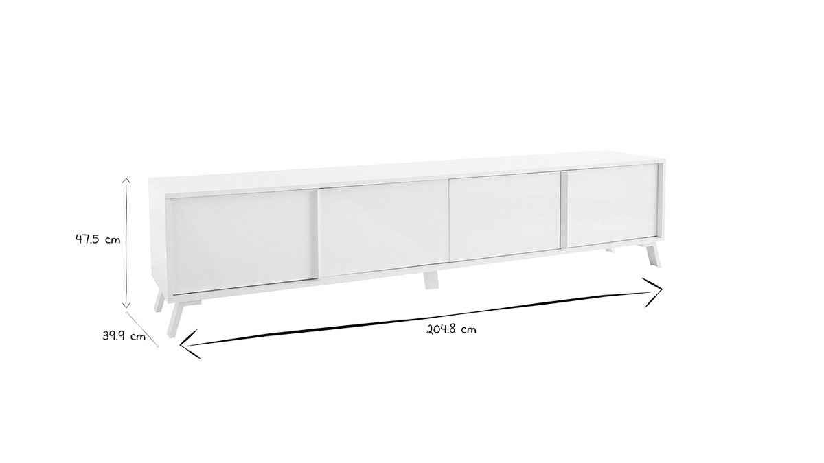 Meuble TV design finition blanc brillant L205 cm NEMA