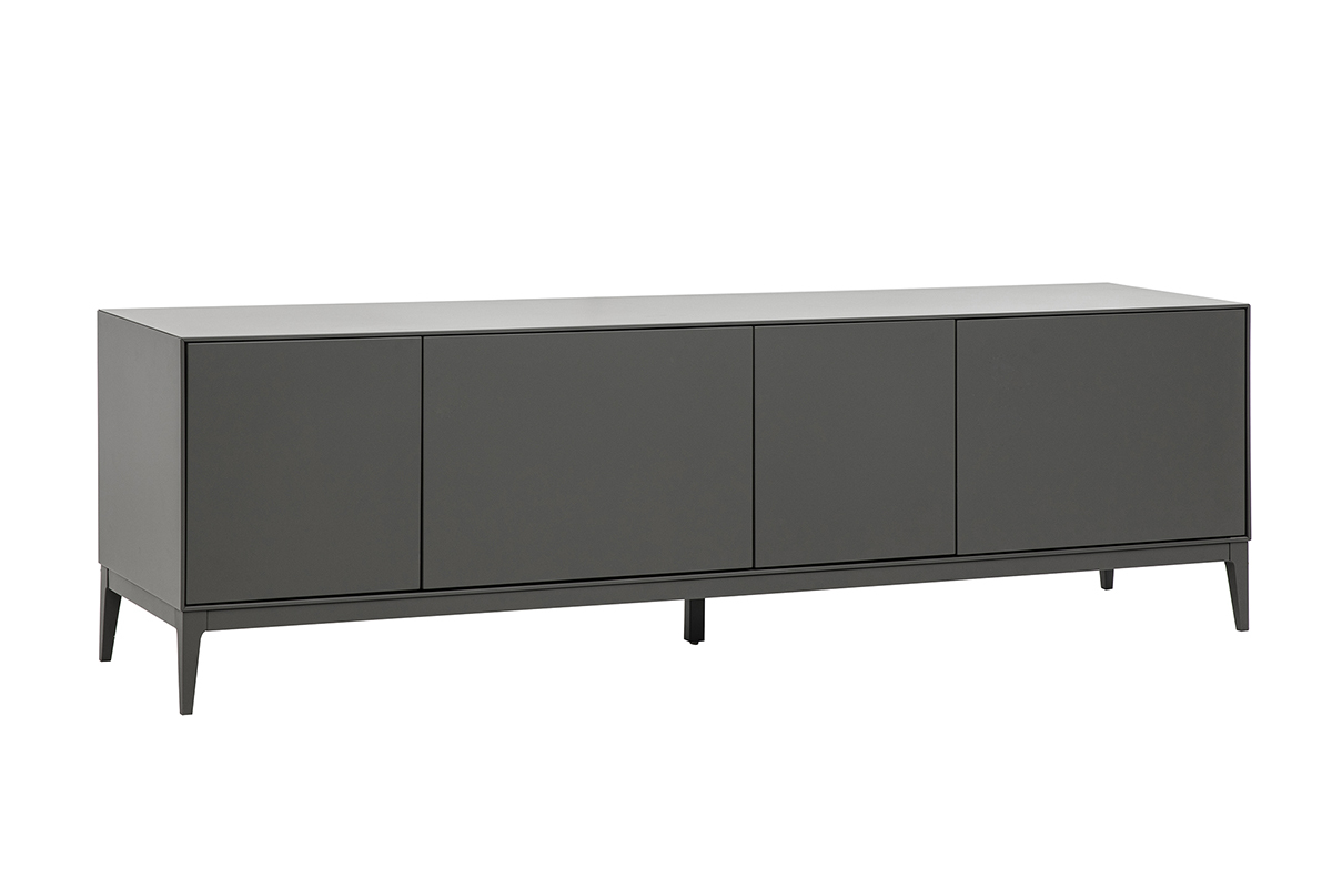 Meuble TV design gris laqu� brillant avec rangements L180 cm GRAY