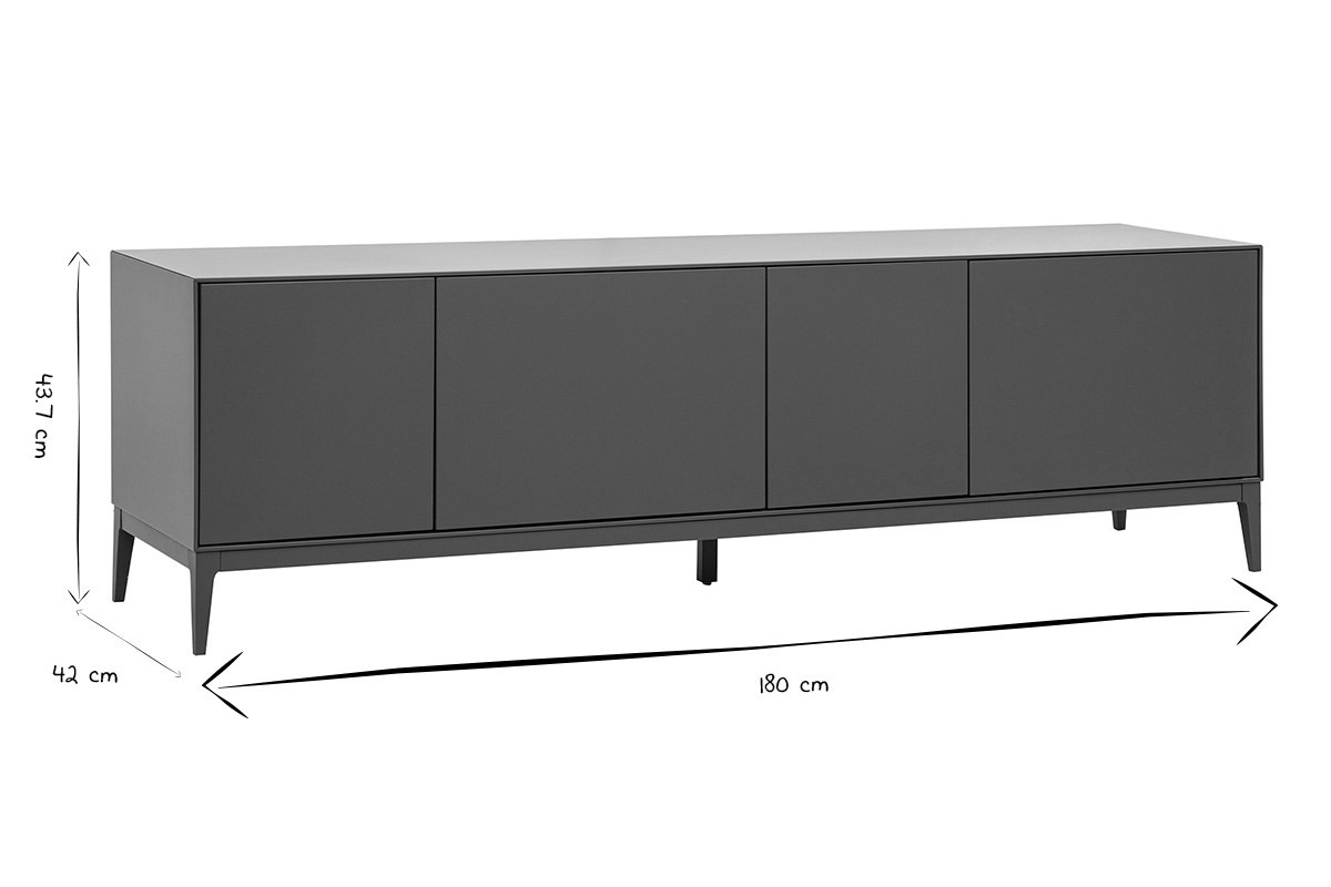 Meuble TV design gris laqu� brillant avec rangements L180 cm GRAY