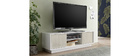 Meuble TV design laqu&eacute; blanc brillant et effet chene L138 cm HERO