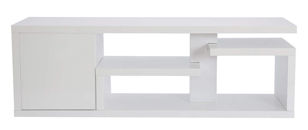 Meuble TV design laqu� blanc brillant L150 cm HALTON