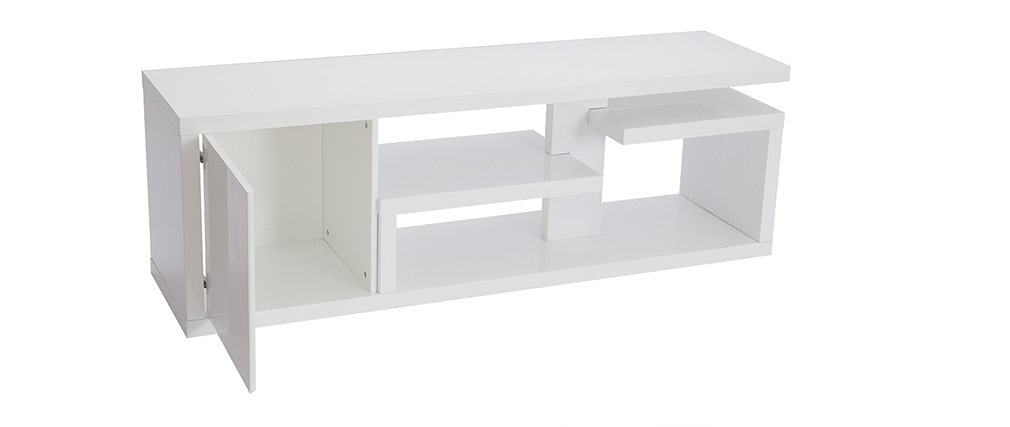 Meuble TV design laqu� blanc brillant L150 cm HALTON