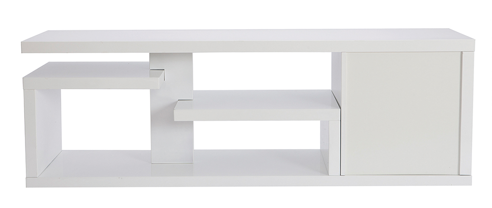 Meuble TV design laqu� blanc brillant L150 cm HALTON