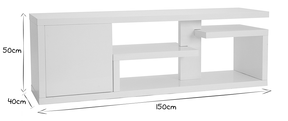 Meuble TV design laqu� blanc brillant L150 cm HALTON