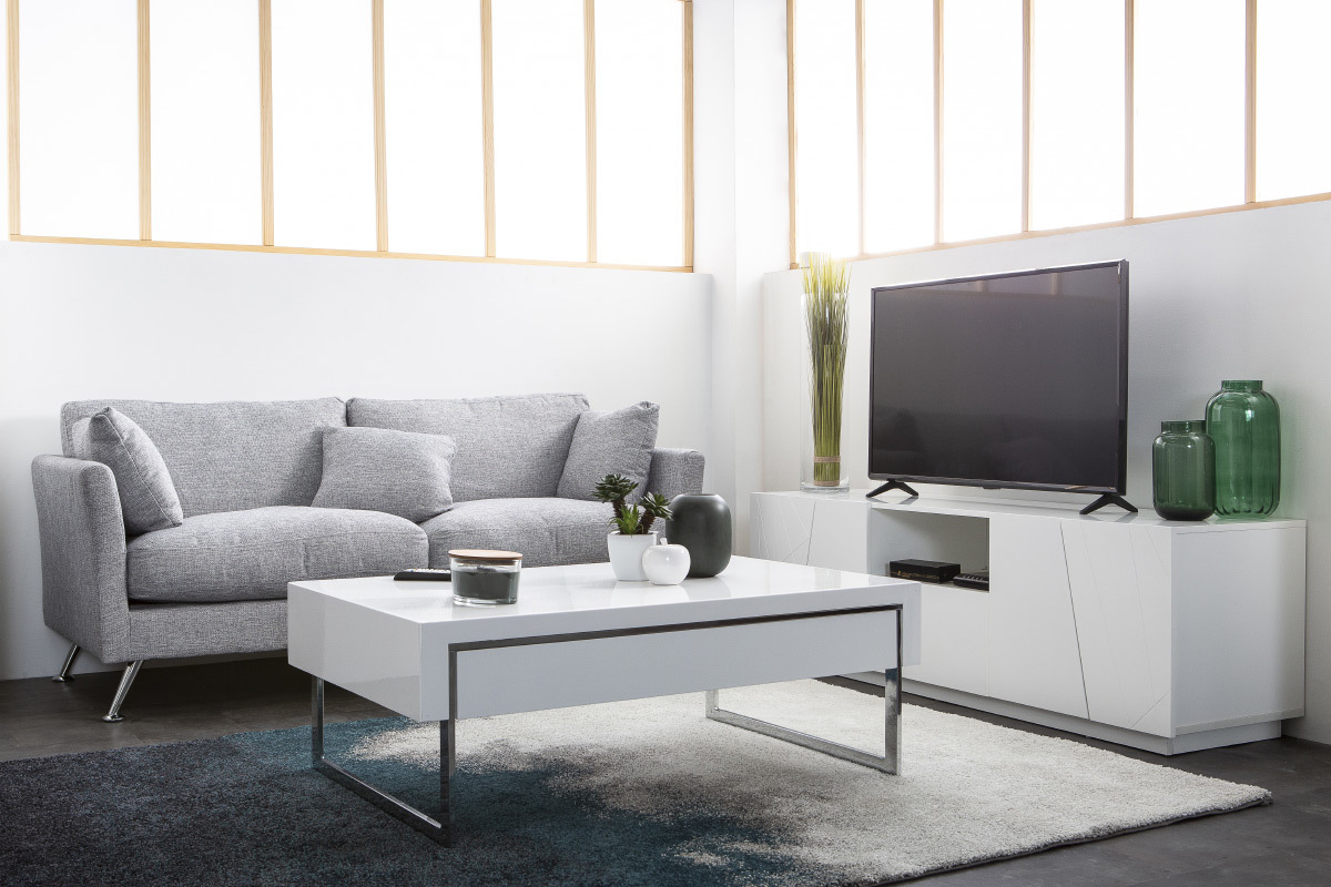 Meuble TV design laque blanc mat ALESSIA