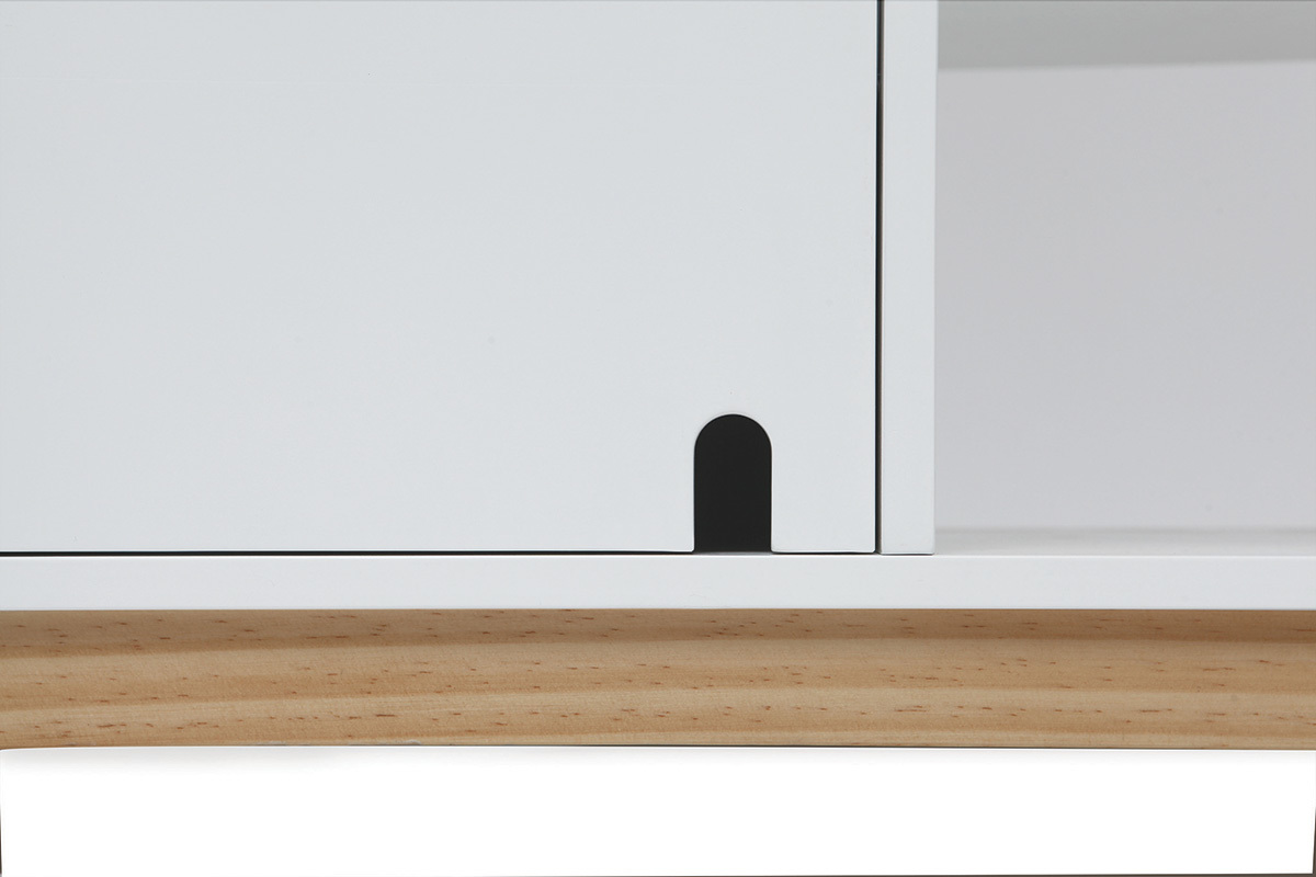 Meuble TV design laqu� blanc mat et bois SKAL