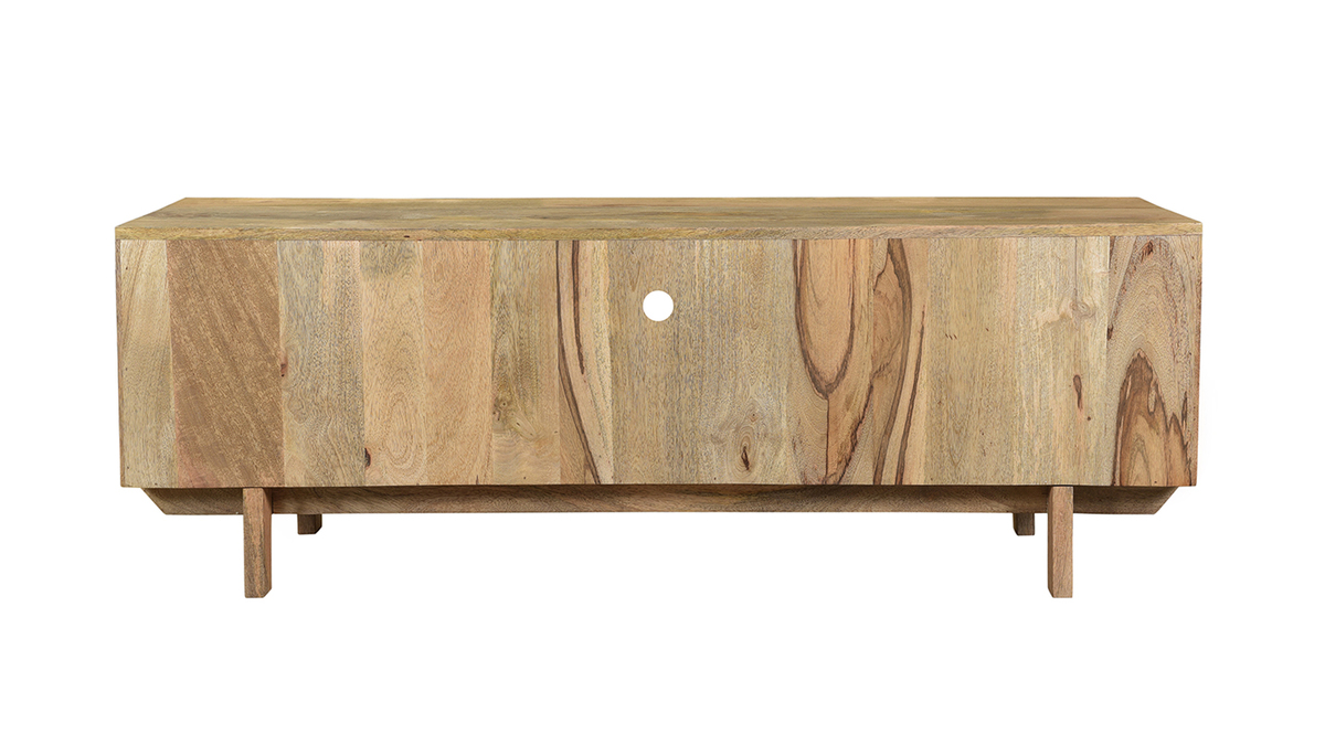 Meuble TV design manguier massif et laiton L140 cm ZAIKA