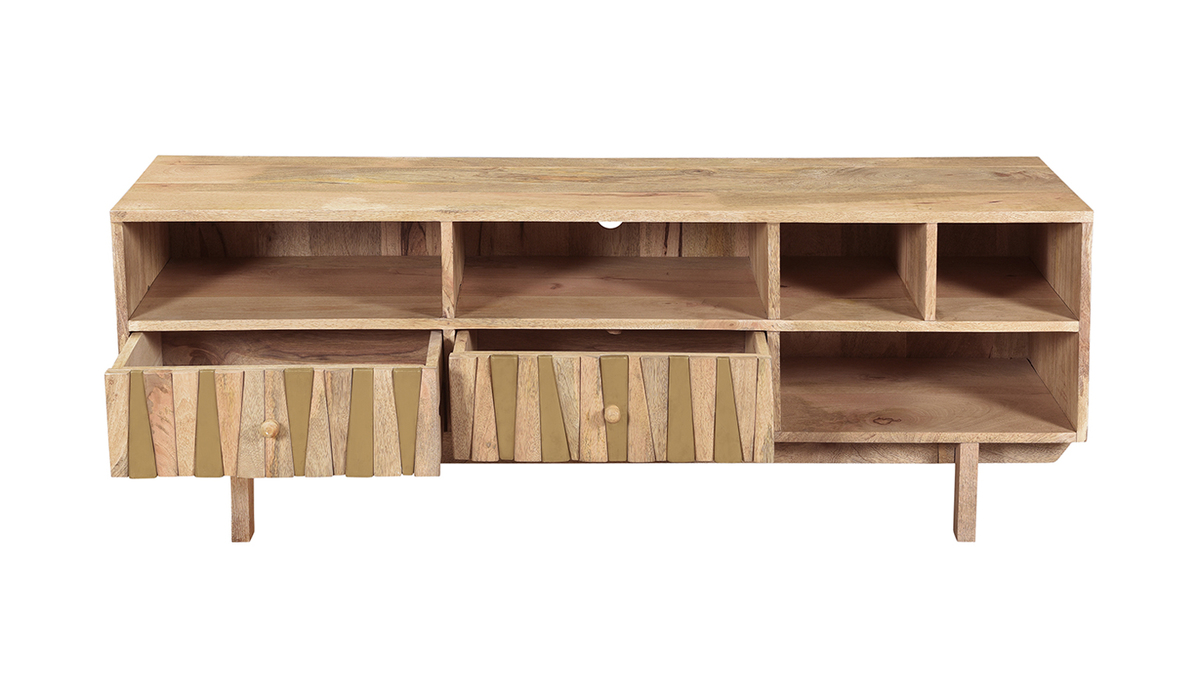 Meuble TV design manguier massif et laiton L140 cm ZAIKA