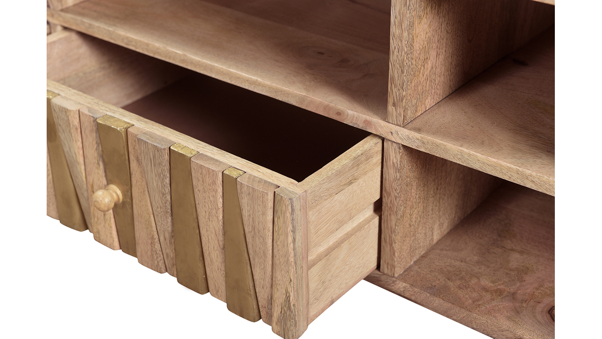 Meuble TV design manguier massif et laiton L140 cm ZAIKA
