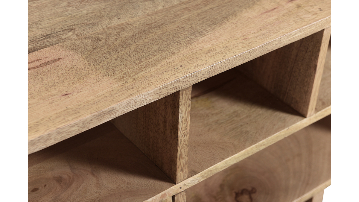 Meuble TV design manguier massif et laiton L140 cm ZAIKA