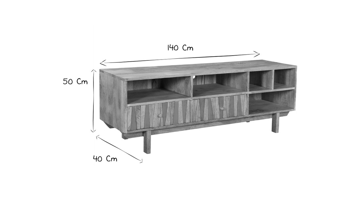 Meuble TV design manguier massif et laiton L140 cm ZAIKA