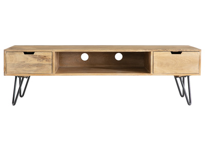 Meuble TV design manguier pieds &eacute;pingle m&eacute;tal VIBES