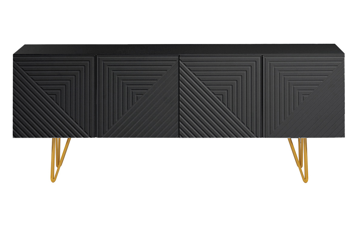 Meuble TV design noir et métal doré L140 cm OZEN