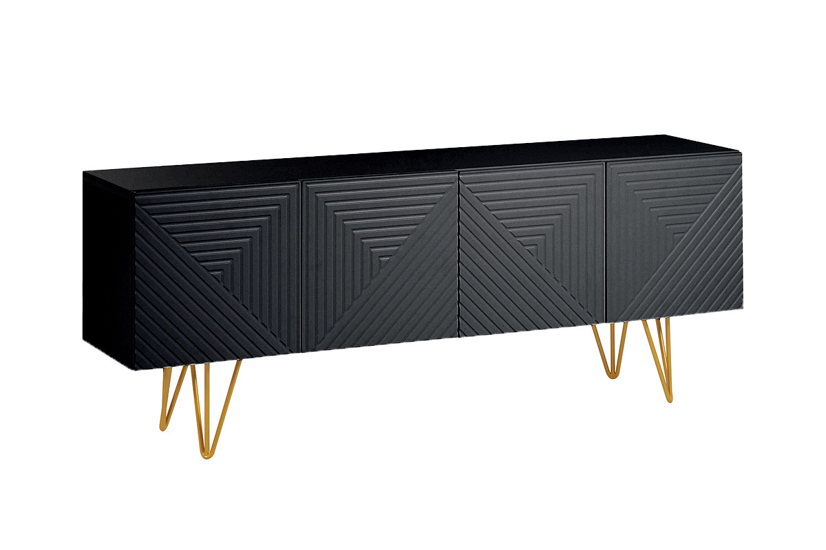 Meuble TV design noir et métal doré L140 cm OZEN