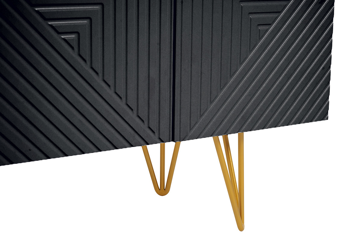 Meuble TV design noir et métal doré L140 cm OZEN
