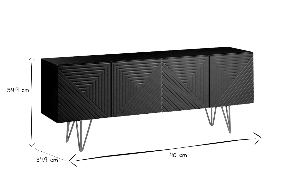 Meuble TV design noir et métal doré L140 cm OZEN