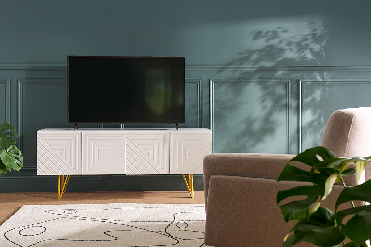 Meuble TV design noir et métal doré L140 cm OZEN